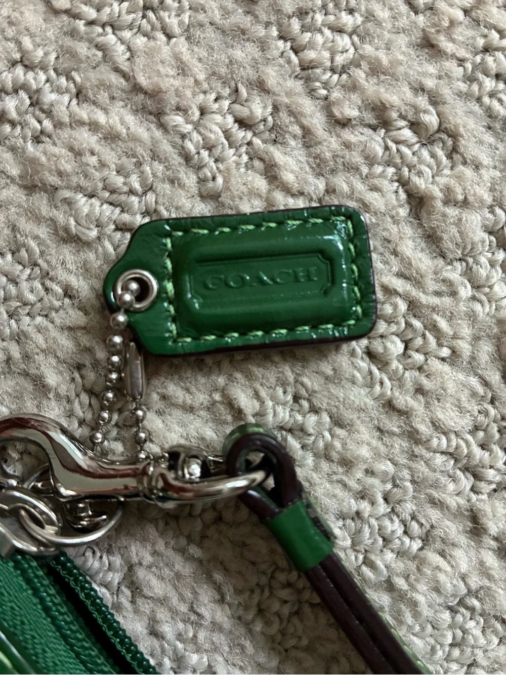 Coach Green Leather Corner Zip Wristlet with Logo